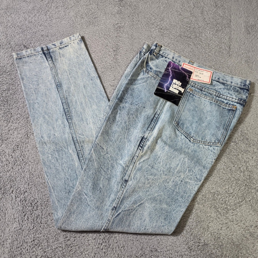 Palmetto's Mens 36x34 Straight Leg Jeans Light Blue Acid Wash White Lightning US